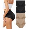imagevoenxe High Waisted Underwear for WomenCotton Ladies PantiesBreathable Soft Full Coverage BriefsComfy Underpants4 PackBlacknude