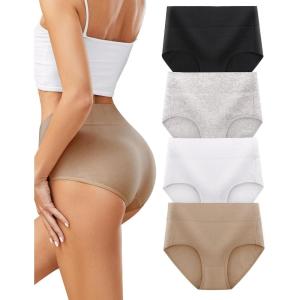 imagevoenxe High Waisted Underwear for WomenCotton Ladies PantiesBreathable Soft Full Coverage BriefsComfy Underpants4 PackAssorted