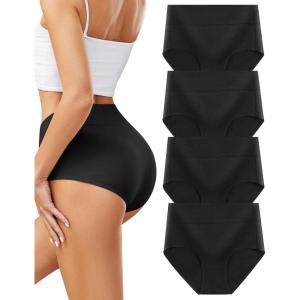 imagevoenxe High Waisted Underwear for WomenCotton Ladies PantiesBreathable Soft Full Coverage BriefsComfy Underpants4 PackBlack