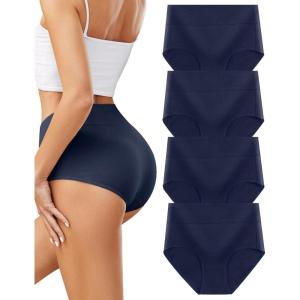 imagevoenxe High Waisted Underwear for WomenCotton Ladies PantiesBreathable Soft Full Coverage BriefsComfy Underpants4 PackBlue