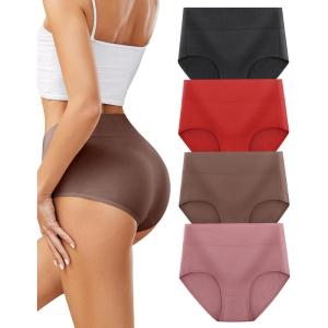 imagevoenxe High Waisted Underwear for WomenCotton Ladies PantiesBreathable Soft Full Coverage BriefsComfy Underpants4 PackCoffee