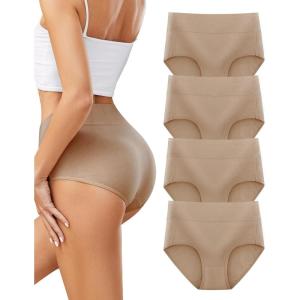 imagevoenxe High Waisted Underwear for WomenCotton Ladies PantiesBreathable Soft Full Coverage BriefsComfy Underpants4 PackNude