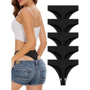 imagevoenxe Seamless High Waisted Women Underwear ThongsNo Show High Rise Panties ThongBreathable Comfortable Sports Tanga PackBlack