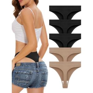 imagevoenxe Seamless High Waisted Women Underwear ThongsNo Show High Rise Panties ThongBreathable Comfortable Sports Tanga PackBlacknude