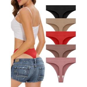 imagevoenxe Seamless High Waisted Women Underwear ThongsNo Show High Rise Panties ThongBreathable Comfortable Sports Tanga PackCoffee