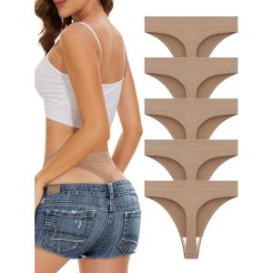 imagevoenxe Seamless High Waisted Women Underwear ThongsNo Show High Rise Panties ThongBreathable Comfortable Sports Tanga PackNude