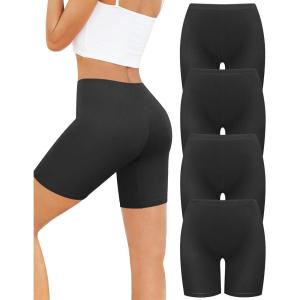 imagevoenxe Women Cotton Boy Shorts UnderwearLady Boxers BriefsHigh Waist Anti Chafing BoyShortSoft Long Leg Biker Panty4 PackBlack