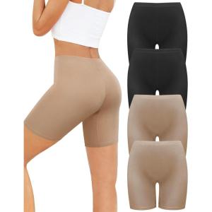 imagevoenxe Women Cotton Boy Shorts UnderwearLady Boxers BriefsHigh Waist Anti Chafing BoyShortSoft Long Leg Biker Panty4 PackBlacknude