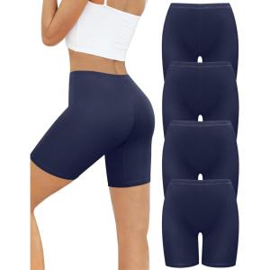 imagevoenxe Women Cotton Boy Shorts UnderwearLady Boxers BriefsHigh Waist Anti Chafing BoyShortSoft Long Leg Biker Panty4 PackBlue