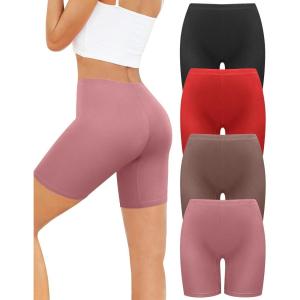 imagevoenxe Women Cotton Boy Shorts UnderwearLady Boxers BriefsHigh Waist Anti Chafing BoyShortSoft Long Leg Biker Panty4 PackCoffee