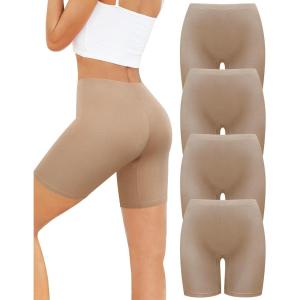 imagevoenxe Women Cotton Boy Shorts UnderwearLady Boxers BriefsHigh Waist Anti Chafing BoyShortSoft Long Leg Biker Panty4 PackNude