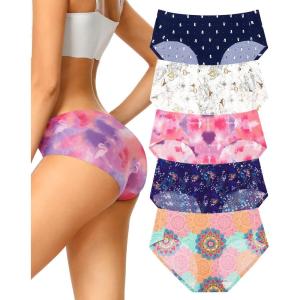 imagevoenxe Women Seamless Hipster UnderwearBreathable Ladies Panties BikiniNo Show BriefsComfortable Undies for Women 5PackB5 Pack Pattern Design
