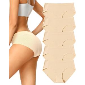 imagevoenxe Women Seamless Hipster UnderwearBreathable Ladies Panties BikiniNo Show BriefsComfortable Undies for Women 5PackD5 Pack Apricot