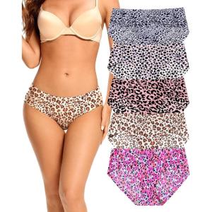imagevoenxe Women Seamless Hipster UnderwearBreathable Ladies Panties BikiniNo Show BriefsComfortable Undies for Women 5PackG5 Pack Leopard Print