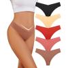 imagevoenxe Seamless Women Underwear ThongV Cut No Show Line Ladies PantiesLow Rise Breathable Comfortable Undies V Waist 5PackCoffee