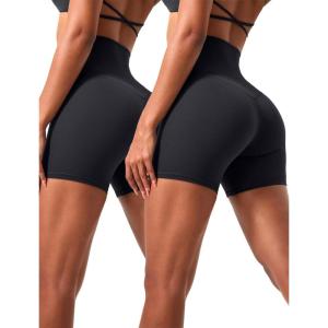 imagevoenxe High Waisted Women Yoga ShortsSpandex Biker Cycling Short Leggings for Ladies Running Fitness Gym WorkoutSoft2 PackBlack