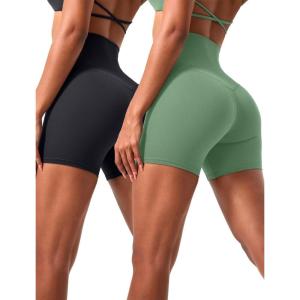 imagevoenxe High Waisted Women Yoga ShortsSpandex Biker Cycling Short Leggings for Ladies Running Fitness Gym WorkoutSoft2 PackBlackgreen