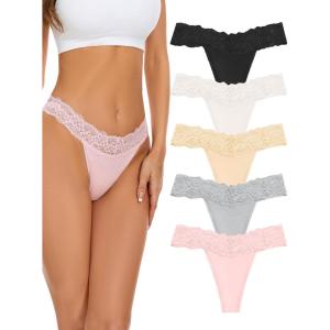 imagevoenxe Seamless Lace Thongs for Women No Show Thong UnderwearLady Breathable Comfort Panty Soft Laser Cut UndieTanga5PackBasic