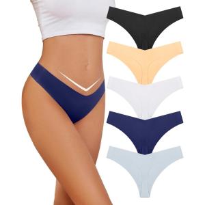 imagevoenxe Seamless Women Underwear ThongV Cut No Show Line Ladies PantiesLow Rise Breathable Comfortable Undies V Waist 5PackBasic