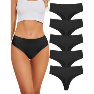 imagevoenxe Seamless Women Underwear ThongsHigh Waisted No Show Ladies PantiesBreathable Comfortable Hi Rise Cut Undies5PackBlack