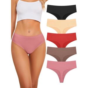 imagevoenxe Seamless Women Underwear ThongsHigh Waisted No Show Ladies PantiesBreathable Comfortable Hi Rise Cut Undies5PackCoffee