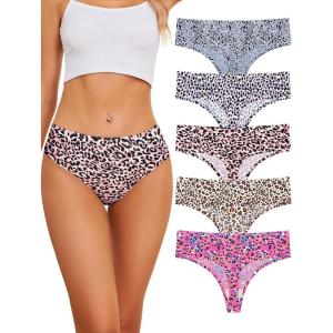 imagevoenxe Seamless Women Underwear ThongsHigh Waisted No Show Ladies PantiesBreathable Comfortable Hi Rise Cut Undies5PackLeopard Print