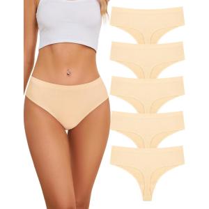 imagevoenxe Seamless Women Underwear ThongsHigh Waisted No Show Ladies PantiesBreathable Comfortable Hi Rise Cut Undies5PackNude