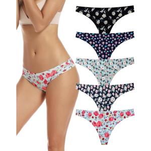 imagevoenxe Seamless Women Underwear ThongsNo Show Ladies ThongNo Line Workout Breathable Comfortable PantiesSoft Undies5PackA5 Pack Floral Design
