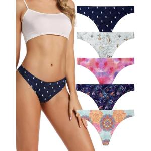 imagevoenxe Seamless Women Underwear ThongsNo Show Ladies ThongNo Line Workout Breathable Comfortable PantiesSoft Undies5PackB5 Pack Pattern Design