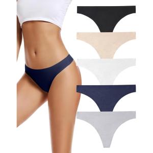 imagevoenxe Seamless Women Underwear ThongsNo Show Ladies ThongNo Line Workout Breathable Comfortable PantiesSoft Undies5PackC5 Pack Basics