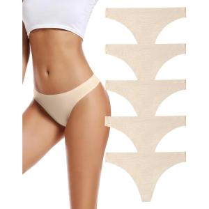 imagevoenxe Seamless Women Underwear ThongsNo Show Ladies ThongNo Line Workout Breathable Comfortable PantiesSoft Undies5PackD5 Pack Apricot