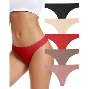 imagevoenxe Seamless Women Underwear ThongsNo Show Ladies ThongNo Line Workout Breathable Comfortable PantiesSoft Undies5PackI5 Pack Coffee