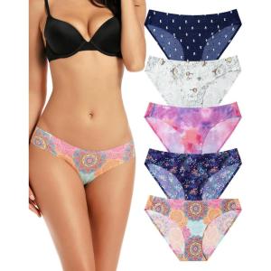 imagevoenxe Women Bikini UnderwearSeamless Breathable Ladies PantiesNo Show Comfortable Briefs Undies for WomenHipster5PackB5 Pack Pattern Design