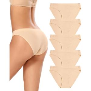 imagevoenxe Women Bikini UnderwearSeamless Breathable Ladies PantiesNo Show Comfortable Briefs Undies for WomenHipster5PackC5 Pack Apricot