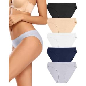 imagevoenxe Women Bikini UnderwearSeamless Breathable Ladies PantiesNo Show Comfortable Briefs Undies for WomenHipster5PackD5 Pack Basics