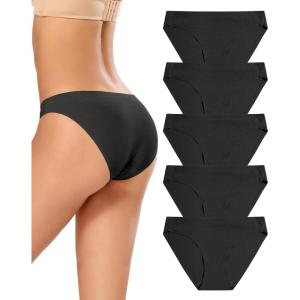 imagevoenxe Women Bikini UnderwearSeamless Breathable Ladies PantiesNo Show Comfortable Briefs Undies for WomenHipster5PackF5 Pack Black