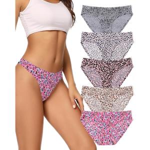 imagevoenxe Women Bikini UnderwearSeamless Breathable Ladies PantiesNo Show Comfortable Briefs Undies for WomenHipster5PackG5 Pack Leopard Print
