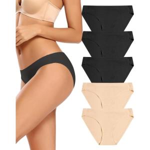 imagevoenxe Women Bikini UnderwearSeamless Breathable Ladies PantiesNo Show Comfortable Briefs Undies for WomenHipster5PackI5 Pack Blacknude