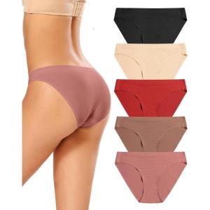 imagevoenxe Women Bikini UnderwearSeamless Breathable Ladies PantiesNo Show Comfortable Briefs Undies for WomenHipster5PackI5 Pack Coffee