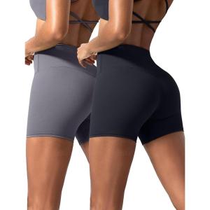 imagevoenxe Women Workout ShortsHigh Waisted Yoga Biker ShortSpandex No Front Seam Sports Gym Running Exercise Soft Short2 PackBlackgray