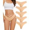 imagevoenxe Seamless Women Underwear ThongLow Rise No Show Ladies PantiesV Waist Cut No Line Breathable Brief Comfortable 5PackNude