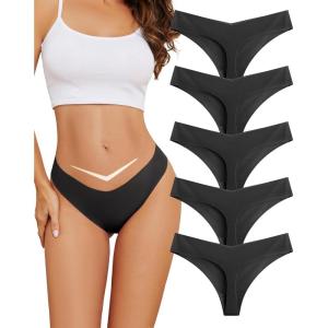 imagevoenxe Seamless Women Underwear ThongLow Rise No Show Ladies PantiesV Waist Cut No Line Breathable Brief Comfortable 5PackBlack