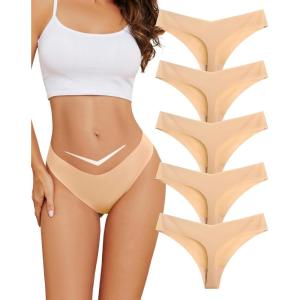 imagevoenxe Seamless Women Underwear ThongLow Rise No Show Ladies PantiesV Waist Cut No Line Breathable Brief Comfortable 5PackNude