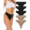 imagevoenxe Seamless Womens Thong UnderwearHigh Waisted Tanga Woman No Show PantiesBreathable Workout Comfortable Undies5 PackBlacknude