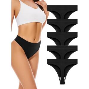 imagevoenxe Seamless Womens Thong UnderwearHigh Waisted Tanga Woman No Show PantiesBreathable Workout Comfortable Undies5 PackBlack