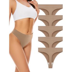 imagevoenxe Seamless Womens Thong UnderwearHigh Waisted Tanga Woman No Show PantiesBreathable Workout Comfortable Undies5 PackNude