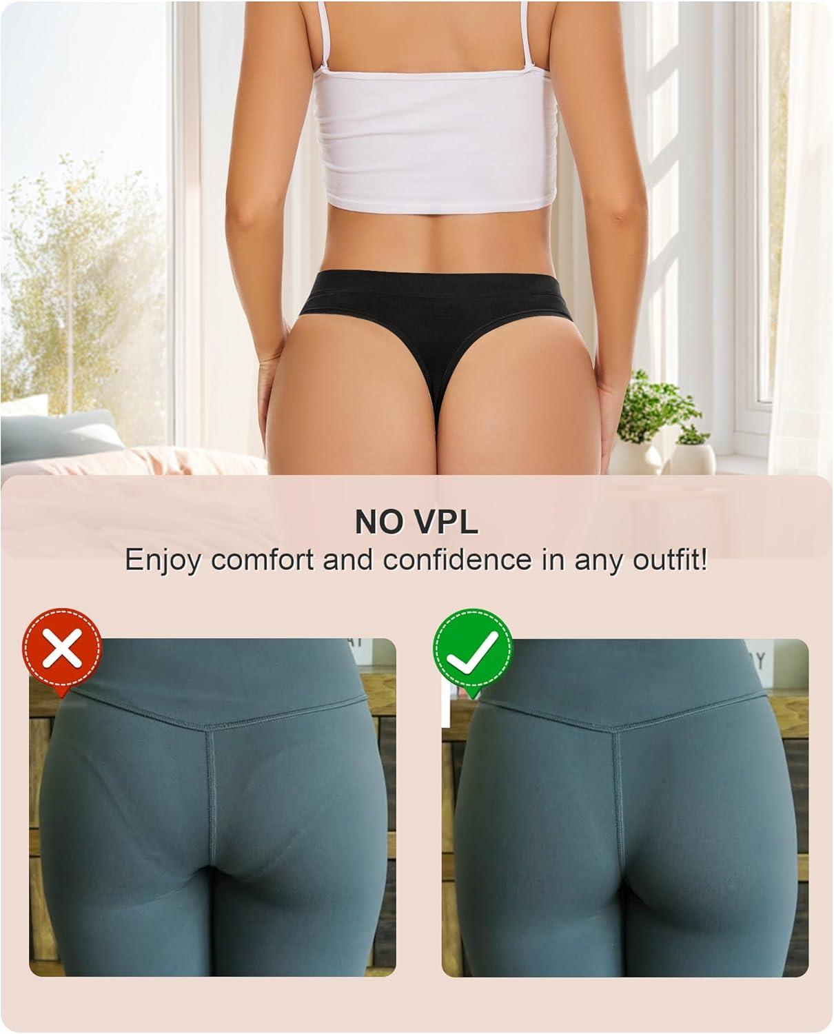 imagevoenxe Seamless Womens Thong UnderwearHigh Waisted Tanga Woman No Show PantiesBreathable Workout Comfortable Undies5 PackBlacknude