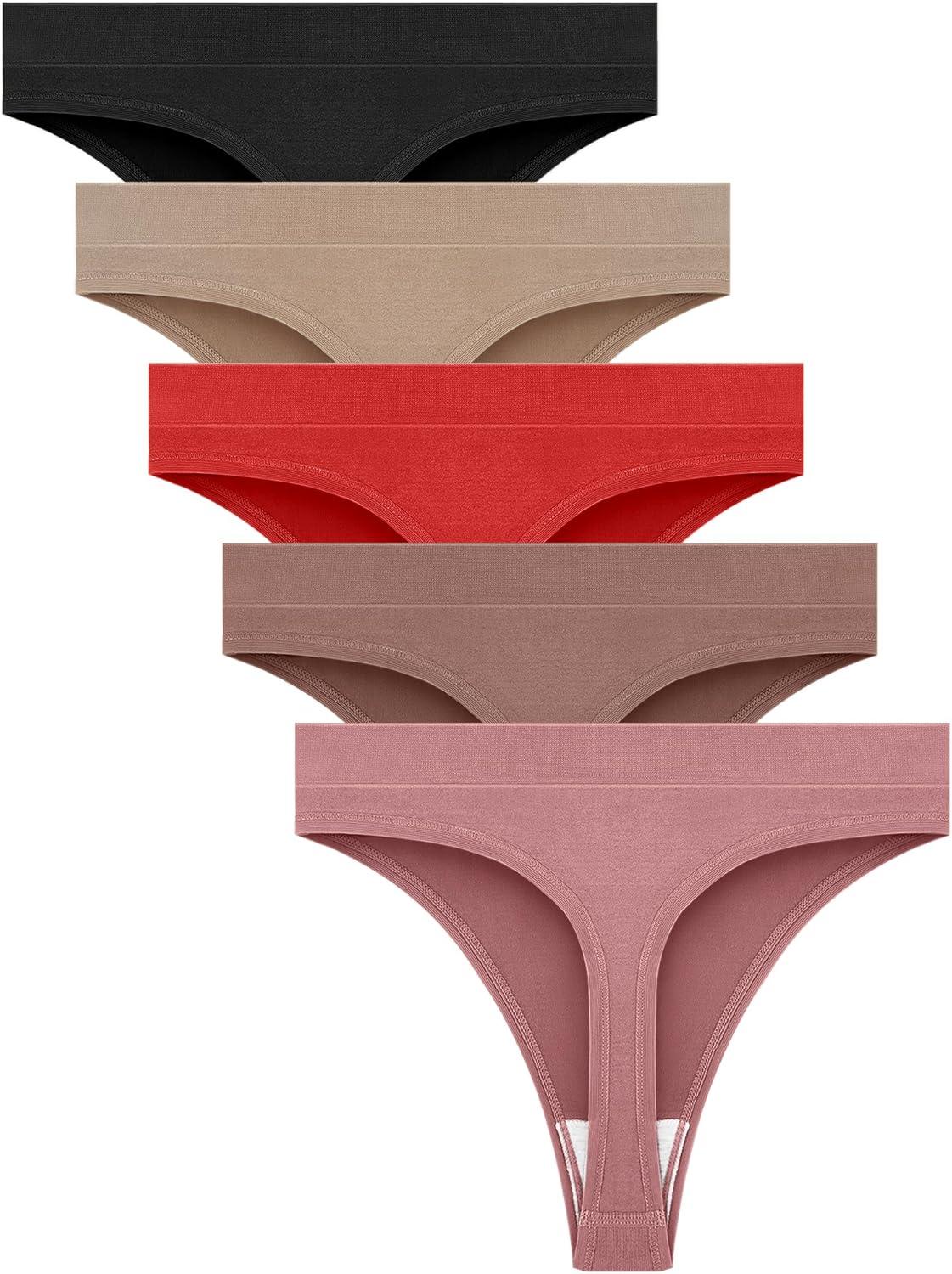 imagevoenxe Seamless Womens Thong UnderwearHigh Waisted Tanga Woman No Show PantiesBreathable Workout Comfortable Undies5 PackCoffee
