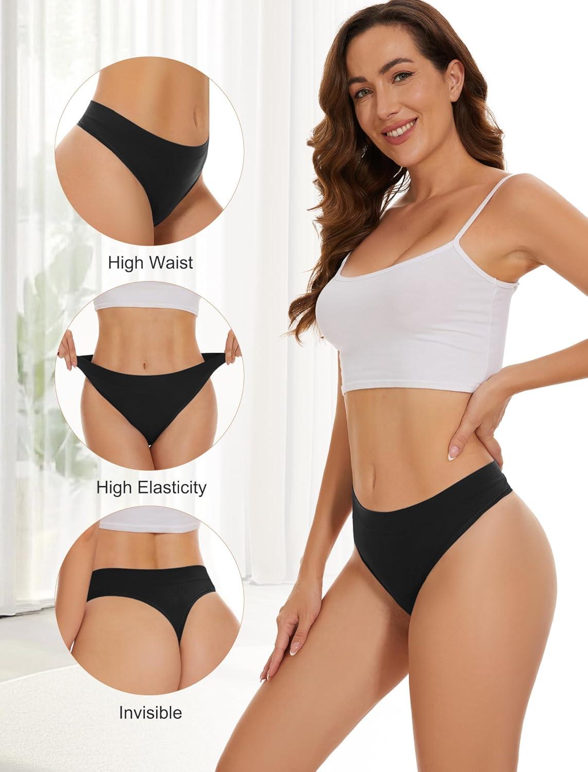 imagevoenxe Seamless Womens Thong UnderwearHigh Waisted Tanga Woman No Show PantiesBreathable Workout Comfortable Undies5 PackGrey