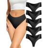imagevoenxe Seamless Women Underwear ThongsHigh Waisted Ladies No Show Panties LineInvisible Comfy Workout UndiesSoft5PackBlack